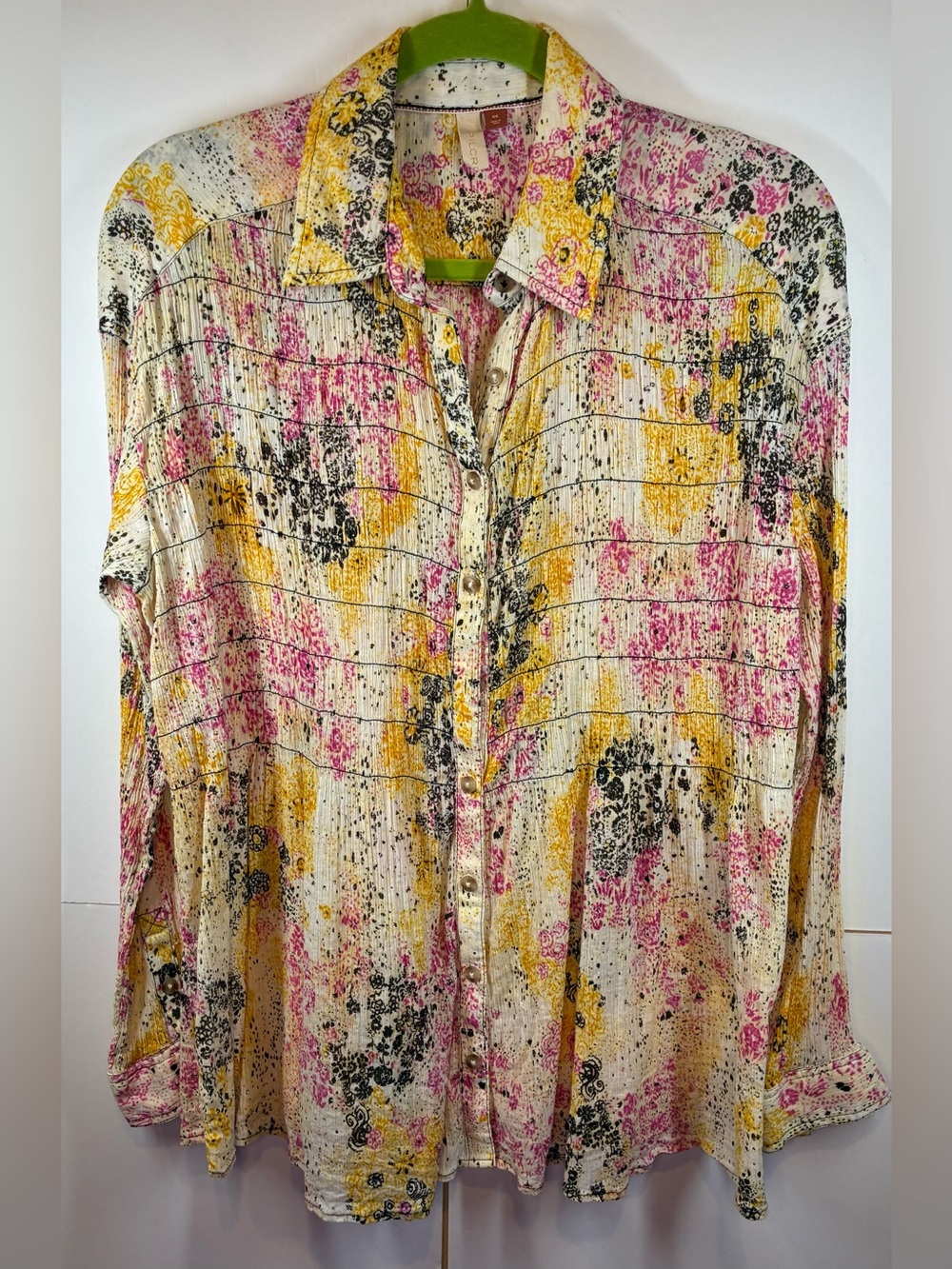 Pilcro Anthropologie Floral Crinkle Button Front Blouse Boho Size XS
